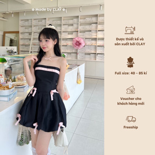Sweetie Dress Váy / Đầm Đen Bí Tafta Dáng Babydoll Cúp Ngực Đính Nơ Hồng Thiết Kế Bigsize Clay Clothing