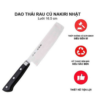 Dao thái Nakiri tiêu chuẩn Nhật Bản lưỡi 16.5cm (thép không gỉ), cán nhựa ABS