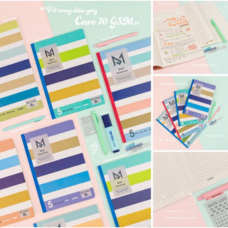 KLONG - BST vở CARO may dán gáy 70gsm B5 A4 bìa màu sọc ngang 📚 PHÙ HỢP PHONG CÁCH GHI CHÉP ĐƠN GIẢN HỌC TẬP PHỔ THÔNG 