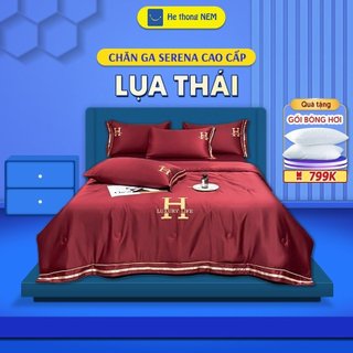 Bộ ga gường lụa mát lạnh SERENA cao cấp Bộ set chăn ga drap grap phủ trải giường gối nệm đệm 5 món lụa thái mùa hè