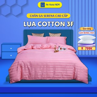 Bộ ga giường cotton SERENA cao cấp Set bộ vỏ chăn ra ga dra grap drap trải giường 1m2 gối nệm đệm 5 món mùa hè cao cấp