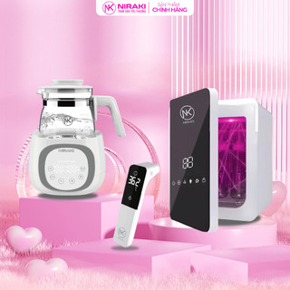 Combo nhiệt kế hồng ngoại niraki & bình đun giữ nhiệt & máy tiệt trùng niraki