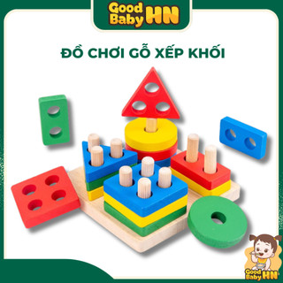 Bộ xếp hình thả khối gỗ vào cột trụ montessori 𝐄𝟏𝟒