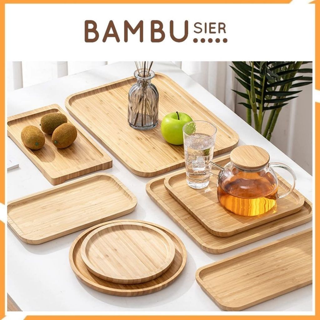 Khay gỗ tre đựng đồ ăn để bánh trang trí decor