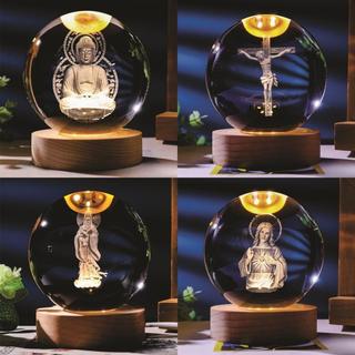 Đèn ngủ quả cầu pha lê hình tượng phật, chúa jesus, quan thế âm, đức mẹ maria