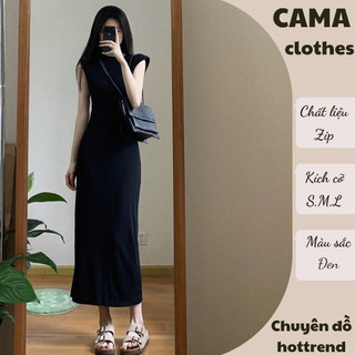 Đầm nữ midi tay hến Cama Clothes, váy nữ dáng dài tông màu đen mặc tôn dáng che khuyết điểm D1531