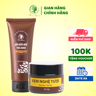 Bộ làm sạch và dưỡng trắng da mặt Wonmom ( Kem nghệ tươi + Sữa rửa mặt hữu cơ )