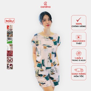 Đồ Bộ Nữ CARDINA Chất Lụa Mango Cao Cấp Áo Cộc Tay Quần Đùi Họa Tiết Hoa 2MF04, 4BMN01