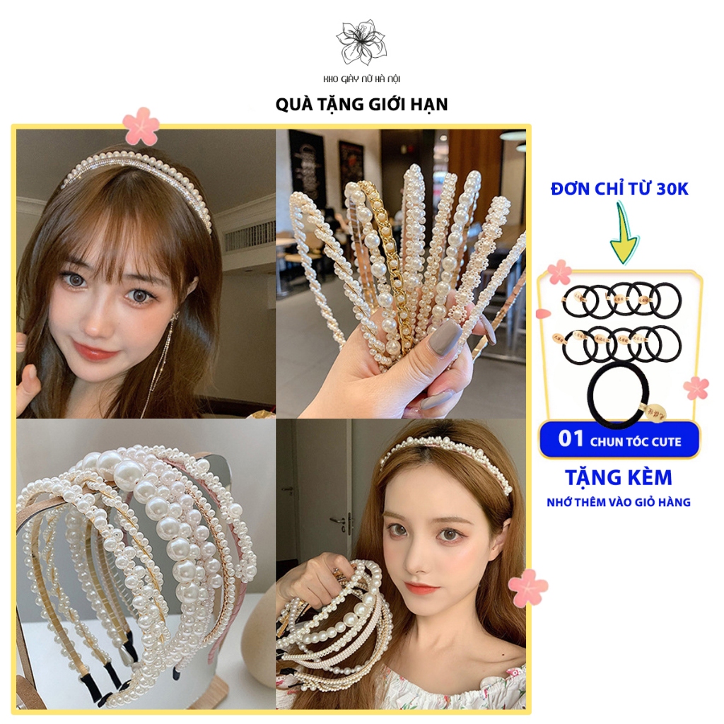 Băng Đô Bờm Cài Tóc Đính Đá Hạt Ngọc trai phong cách Hàn Quốc tiểu thư