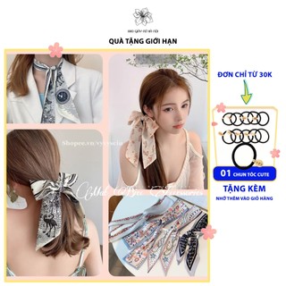 Khăn turban dài lụa satin cao cấp, quàng cổ và trang trí túi xách phong cách Hàn Quốc