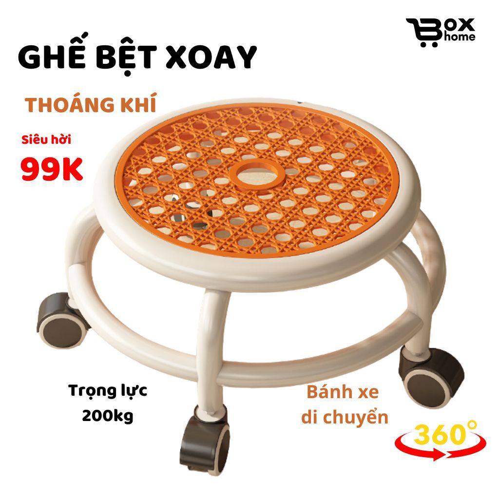 Ghế tròn xoay bệt có bánh xe đa năng xoay 360 độ, ghế bệt có bánh xe xoay tròn BOXHOME