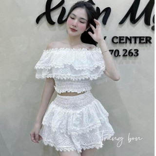Set váy nữ trễ vai bo chun vai sẵn quần bảo hộ (hàng chuẩn loại 1)
