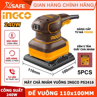 Máy chà nhám INGCO PS2416 240W, đế chà nhám vuông 110x100mm, kèm 5 miếng giấy nhám, tốc độ không tải 14000rpm
