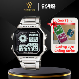 Đồng Hồ Điện Tử Nam Casio AE-1200WHD-1AVDF Mặt Kính Nhựa 42mm Chống Nước Dây Kim Loại Đèn Led Bấm Giờ Hẹn Giờ Báo Thức