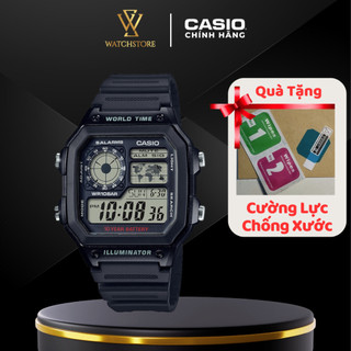 Đồng Hồ Điện Tử Nam Casio AE-1200WH-1AVDF Màu Đen Mặt Kính Nhựa 42.1mm Chống Nước Dây Nhựa Đèn LED Báo Thức Chính Hãng