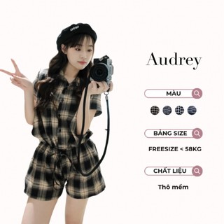 S550 Jumpsuit phối chun kẻ caro AUDREY