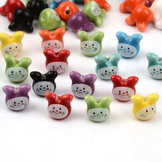 Set 3 hạt gốm thỏ màu sắc dễ thương dùng đan vòng tay, hạt gốm đan vòng tay, vòng cổ