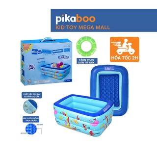 Bể bơi cho bé, Phao bơi trong nhà cao cấp Pikaboo 2-3 tầng đáy 2 lớp chống trượt
