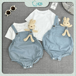Set yếm Jean đính gấu kèm áo cho bé trai, bé gái 4-11kg. Body suit gấu cho bé Chip's Shop