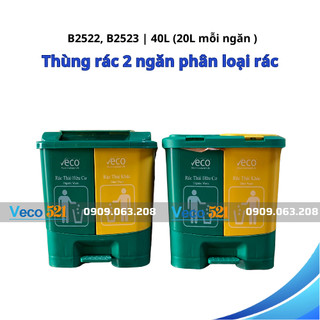 Thùng rác nhựa, thùng rác phân loại 2 ngăn phân loại 40 lít eco , khử mùi tốt, dễ dùng