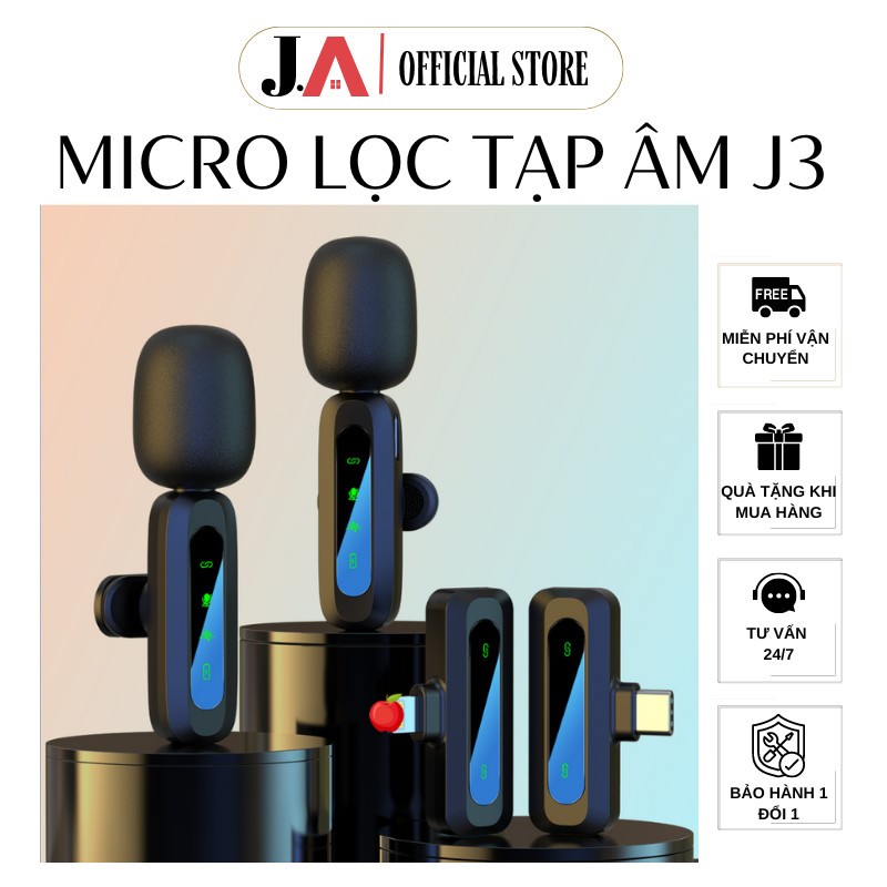 Micro Cài Áo Không Dây J3, K9 Lọc Tạp Âm Cho Livestream, Quay Video Có Màn Hình Hiển Thị Các Chức Nă