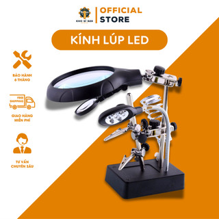 Kính lúp phóng đại soi đèn kẹp hàn mạch điện tử có đèn 2 led và 5 led có giá đỡ tiện dụng