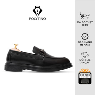 Giày Da Lười Nam Công Sở Loafer 2208 POLYTINO Giày Mọi Nam Da Bò Cao Cấp Không Dây Đế Cao Su Tăng 5p