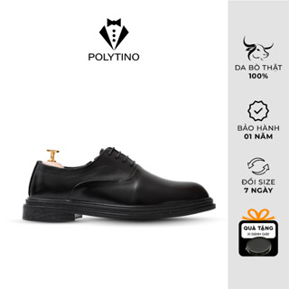  Giày Oxford 2042 Đế Cao Su Cao Cấp POLYTINO Giày Tây Tăng Chiều Cao Da Bò Nhập Khẩu Màu Đen 