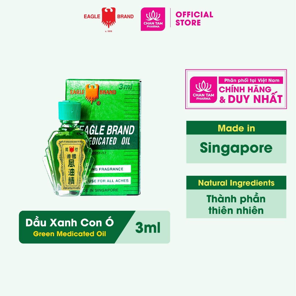 Dầu Xanh Con Ó Eagle Brand 3ml - Giảm Nhanh Đau Nhức, Phòng Tránh Cảm Lạnh