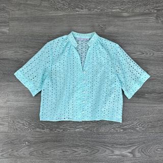 Áo zara xanh thêu cổ v