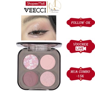 Bảng Phấn Mắt MINODERM VEECCI Bốn Màu Sắc Hiệu Ứng Lì, Ánh Nhũ Chống Nhòe Thời Trang 5.2g/ô