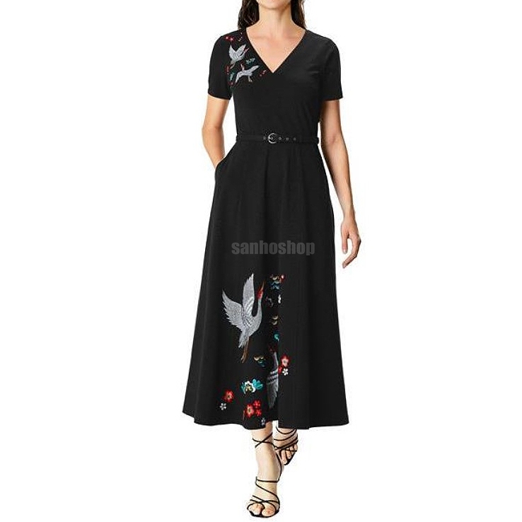 ĐẦM T3D BIRD AND FLORAL BELTED