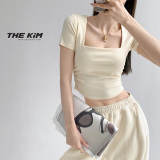 Áo thun croptop tay ngắn THE KIM , áo cổ vuông cho nữ nữ may hai lớp vải A112