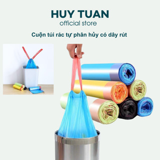TÚI ĐỰNG RÁC CÓ DÂY RÚT [ TÚI RÁC CÓ QUAI XÁCH ], Túi Đựng Rác Tự Phân Huỷ Có Dây Rút - 45x50 Cm - 15 túi/Cuộn