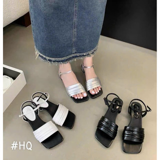 Giày sandal quai da bảng xếp gót vuông 5 phân