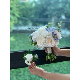 Hoa cưới cô dâu tone trắng bằng sáp thơm loại cao cấp