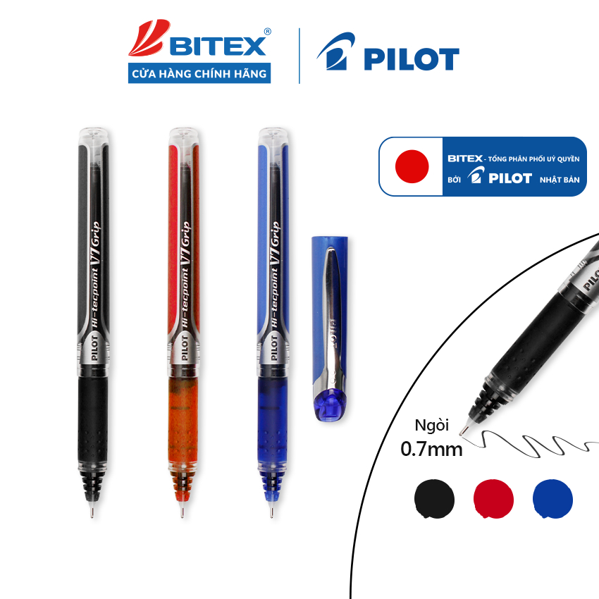 Bút Pilot mực nước Hi-Techpoint V7 Grip – Bút Mực Nước Viết Êm, Chính Hãng