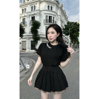 Sét áo cotton kèm cv xếp li viền bbr hót