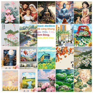 KHUNG 1.6cm- Tranh tô màu theo số, kích thước 40 x 50 cm, đã căng khung,có SƠN BÓNG