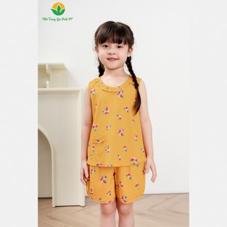 Bộ lanh tole mùa hè mặc nhà cho bé gái quần đùi ,áo sát nách họa tiết thời trang Việt Thắng B62.2402