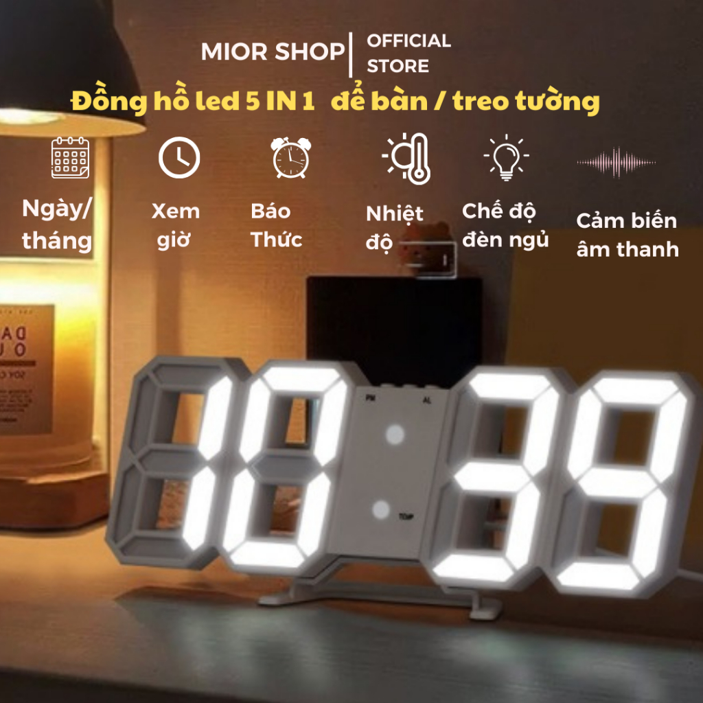 Đồng hồ LED để bàn làm việc, treo tường thông minh TN828 nhiều chức năng báo thức, nhiệt độ, cảm biến âm thanh