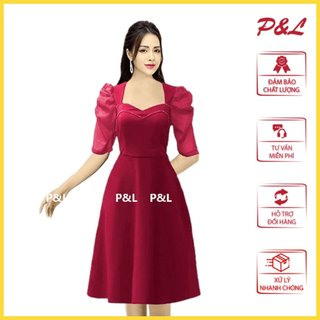 Váy Đầm Dự Tiệc Trung Niên BigSize Đi Cưới Thiết Kế Cao Cấp Đầm Đi Tiệc Xòe Tay Vol Pha Lê Ngực PL13
