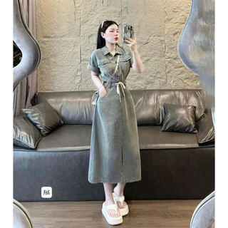 Váy bò dáng dài dây rút eo đi làm đi chơi xinh xắn