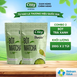 Combo 2 gói bột matcha cozy organic tea thơm vị trà xanh dịu nhẹ, dễ uống, dùng trong pha chế, làm bánh