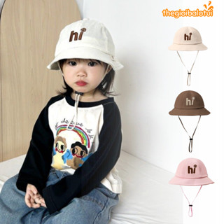 Mũ bucket cho bé từ 2-5 tuổi thêu chữ Hi dễ thương, mũ vành cụp cho bé trai và bé gái có dây quai đáng yêu vải kaki