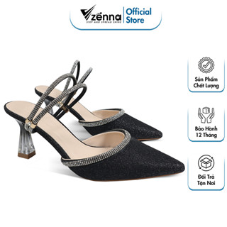 Giày Cao Gót Nữ 7 Phân, Dép Quai Hậu, Guốc Mũi Nhọn Đế Cao, Kim Tuyến Đính Đá (G4.54.B1 ) | vzenna_official