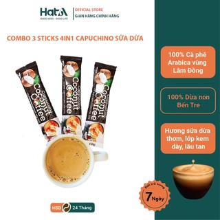 [3 GÓI] Cà phê hòa tan Cappuccino Hạt A Cafe vị sữa dừa 54gr/3gói