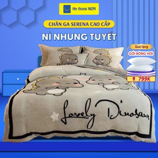 Ga giường nỉ nhung cao cấp SERENA Bộ set vỏ chăn ga ra phủ trải giường gối nệm đệm 5 món nỉ nhung mịn trần bông
