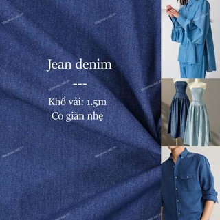 [Vải MM] (800) Vải Jean Denim Co Giãn Nhẹ, Dày Vừa Lên Sơ Mi, Váy, Đầm, Set Bộ (giá 0.5m)