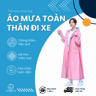 Áo mưa người lớn thời trang dáng dài chất liệu Eva cao cấp có khóa kéo, nút bấm siêu chống thấm C20